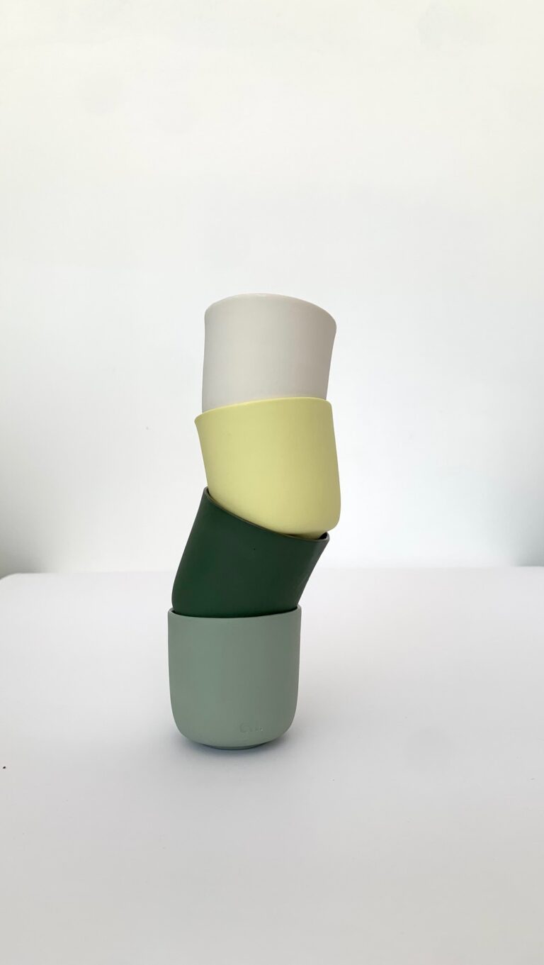 Set de 4 tasses à café en porcelaine, assortiment Sauge, Pinède, Pastis & Craie par Elisabeth Hardy