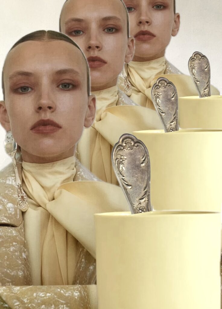 Tasses en porcelaine, séance photo avec mannequins, Elisabeth Hardy céramiste