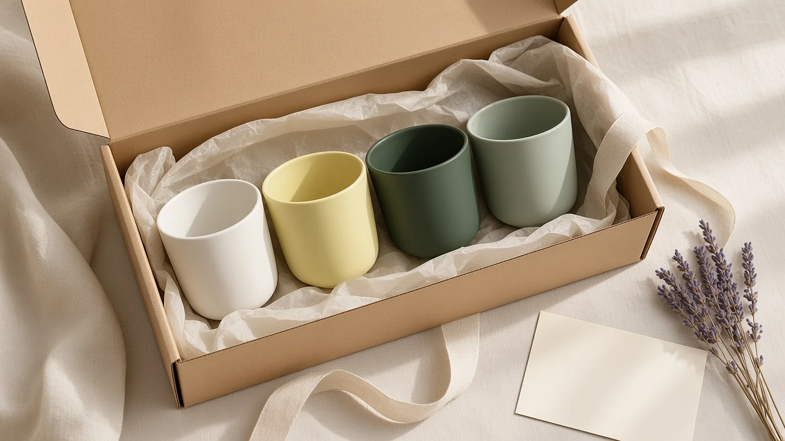 Coffret cadeau de quatre tasses à café en porcelaine colorée