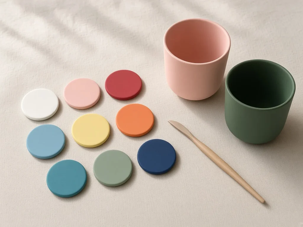 Pastilles de porcelaine colorée dans la masse formant la palette des coloris Elisabeth Hardy