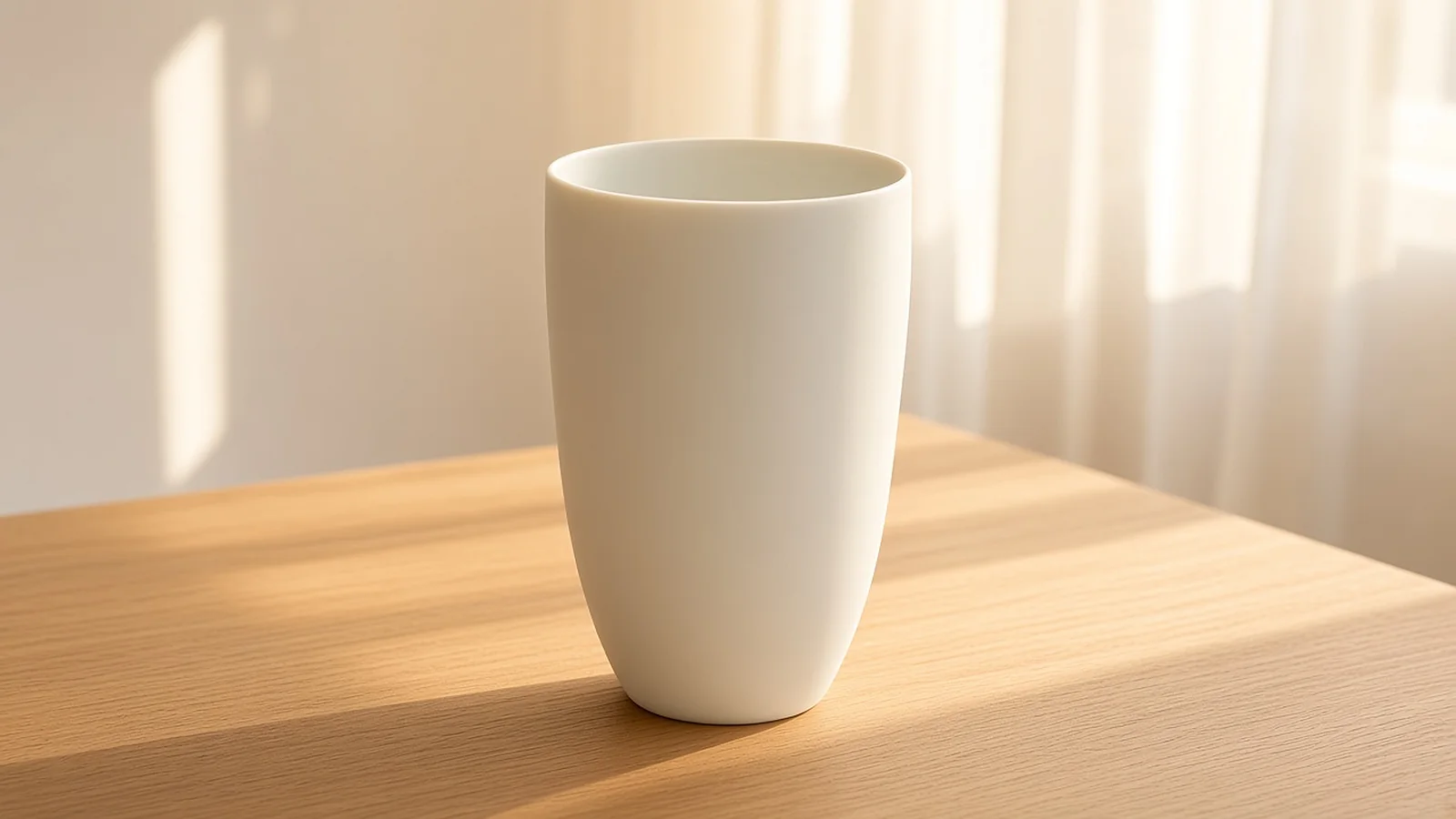 Tasse en porcelaine de Limoges fine traversée par la lumière du soleil